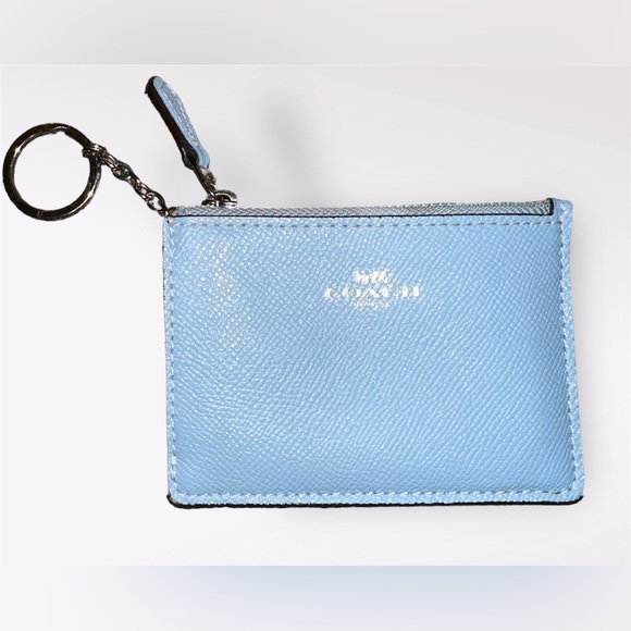 Coach Accessories - Coach Key Pouch With Gusset In Cross- Grain Leather | Baby blue | Authen…